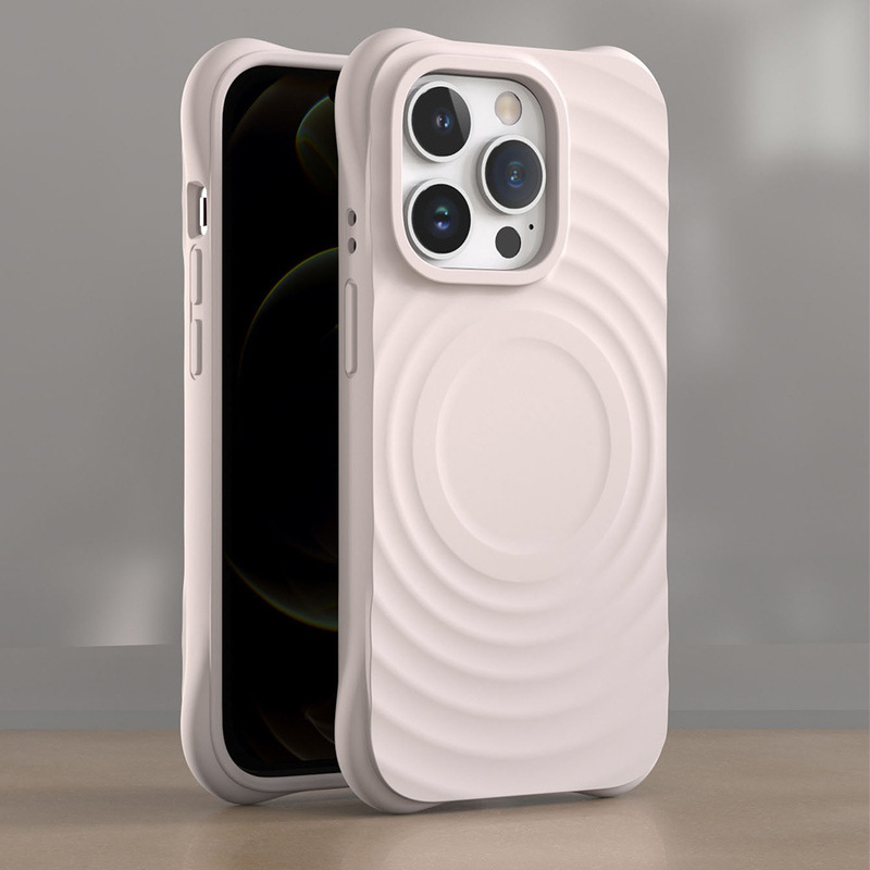 Apple 15promax ワイヤレス磁気電話ケース iphone14 保護カバーに適した人気のソリッドカラーの波状シェル|undefined