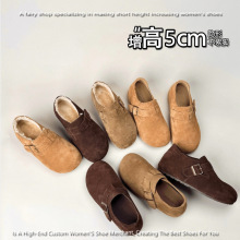 2025新款秋冬隐形内增高真皮魔术贴勃肯鞋加绒单鞋女百搭保暖棉鞋