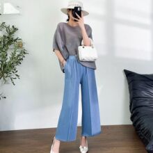 三宅宽松显瘦气质高端简约纯色褶皱休闲小脚直筒裤女2025夏季新款