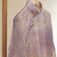浅紫色网纱盘扣衬衫上衣女设计独特前短后长复古优雅气质国风新款