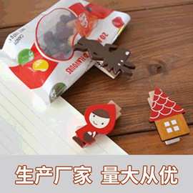 亚马逊新款创意小红帽和大灰狼三件套夹子便签夹食品袋封口夹木质