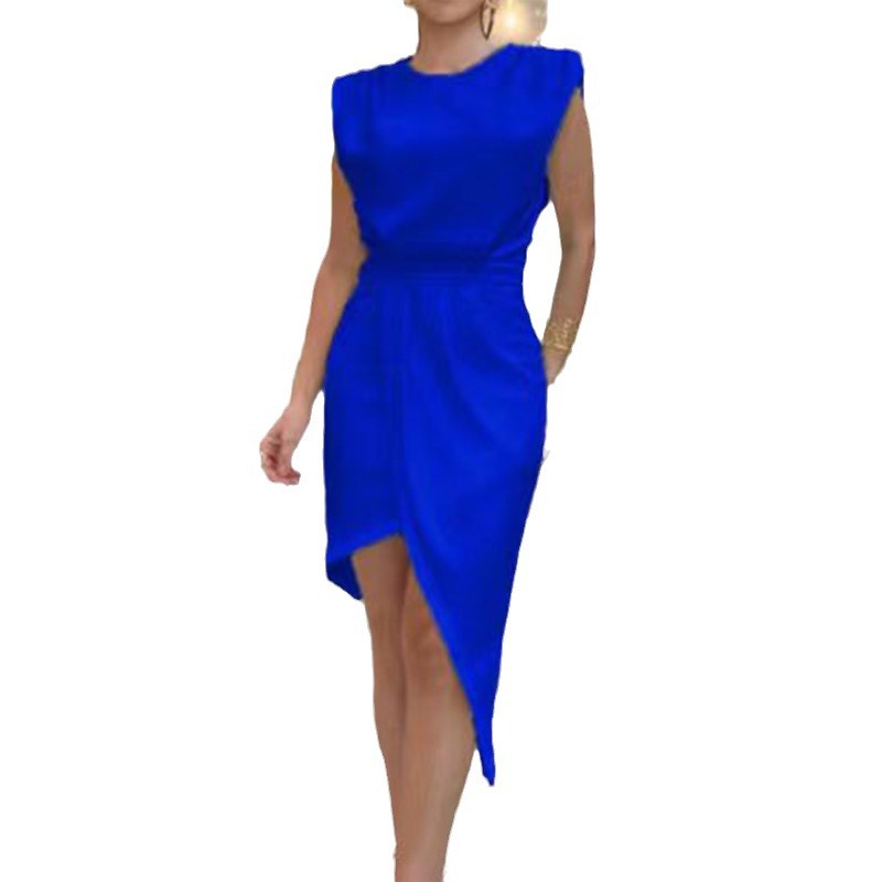 2023 Autumn New European And American Cross-Border Solid Color Round Neck Sleeveless Design Backless Dress For Women_ecoleips.com