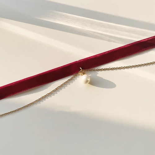 Burgundy tassel necklace pearl choker necklace women's choker short clavicle chain bridal dress jewelry wholesale