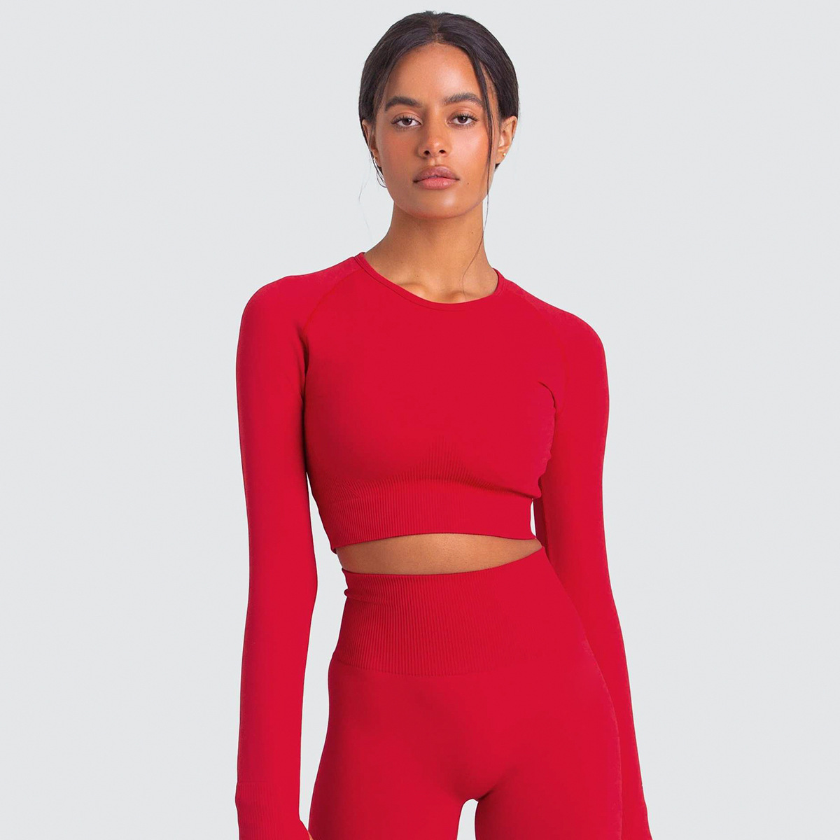 knitted solid color seamless sports two-piece suit NSNS35561