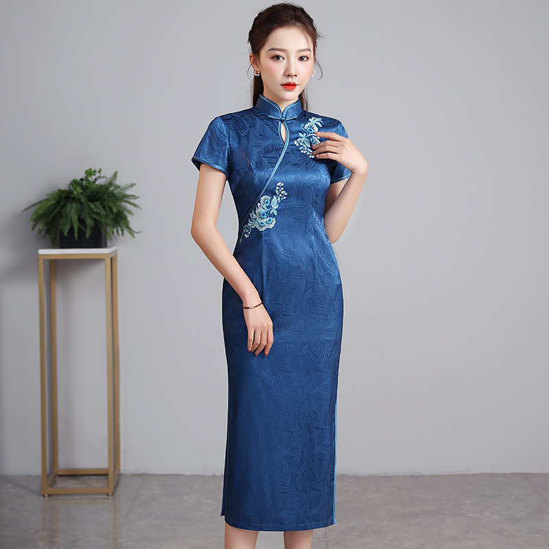 XiuGuan Tang Lanyin 2021 summer new pattern Retro Embroidery grace Jacquard weave Di Shui Dong Chinese style have more cash than can be accounted for Cheongsam skirt