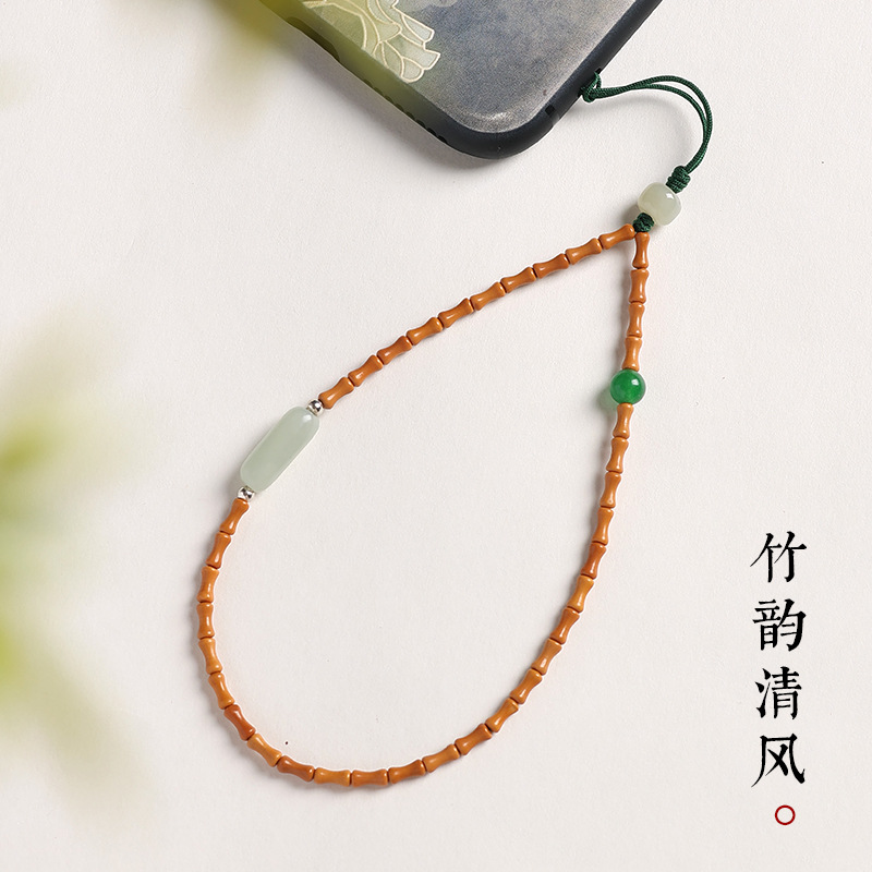 Natural Olive Core Mobile Phone Chain Lanyard Women's Exquisite and Beautiful New Chinese Mobile Phone Case Pendant Short Wrist Rope Hanging Ornaments