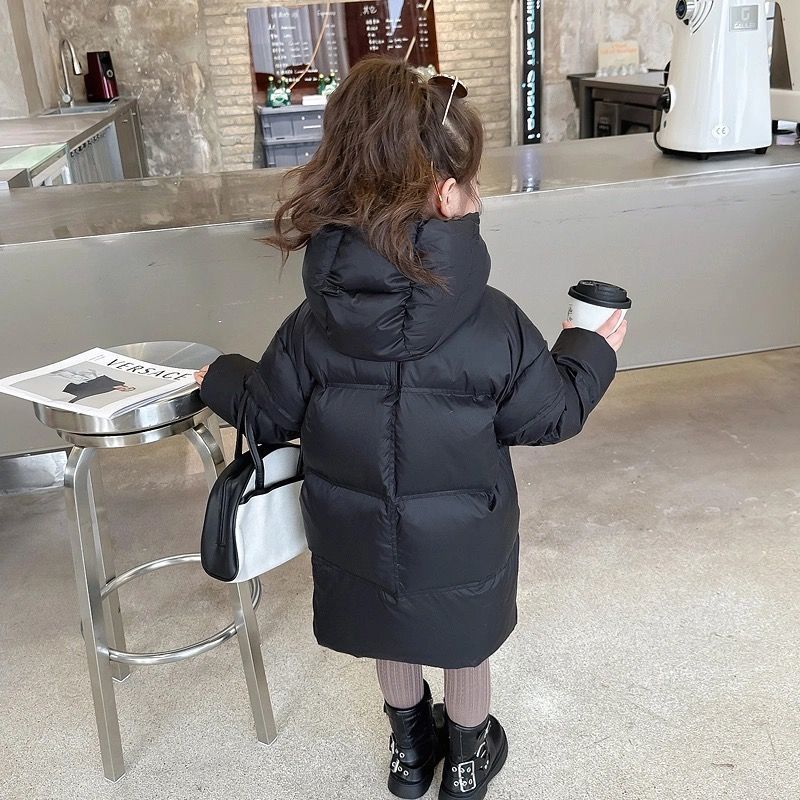 新款加厚白鸭绒女童中长款防水防污羽绒服儿童中长款羽绒服棉