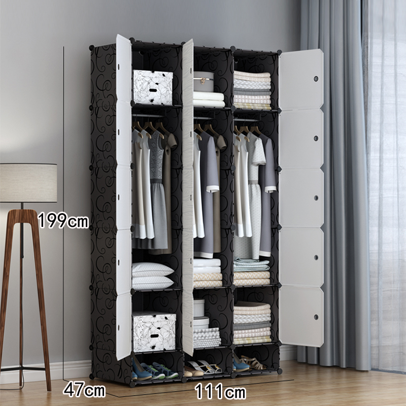 armario simple de madera sólida armario de combinación de almacenamiento de tela de plástico marco de acero almacenamiento simple, moderno y económico