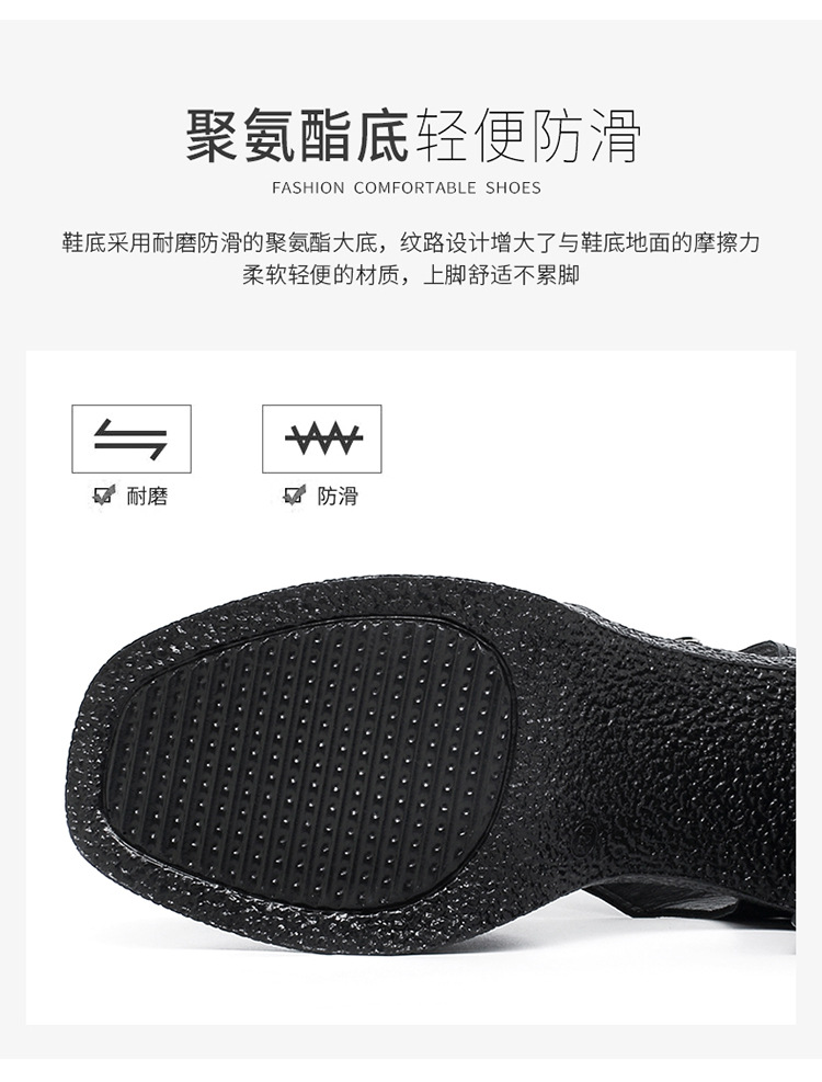 Sandal cao gót nữ quai ngang da thật phong cách La Mã đế dày gót thô — Màu đen chi tiết 11