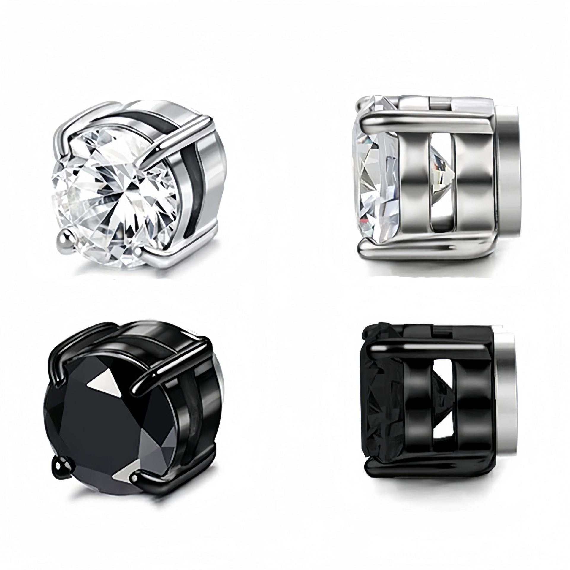 Set di orecchini a clip di alta qualità con zirconi per chi non ha i lobi forati, orecchini a clip magnetici in acciaio inossidabile, orecchini finti stile coppia._voghion.com