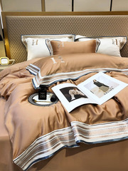 5YA1 wholesale 100 count Lenzing Tencel four-piece set light luxury letter embroidery quilt cover cool feeling naked sleeping on the spring and summer bed