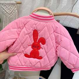 儿童秋冬季刺绣兔子棉服外套2025韩版女童洋气棒球服棉衣宝宝棉袄