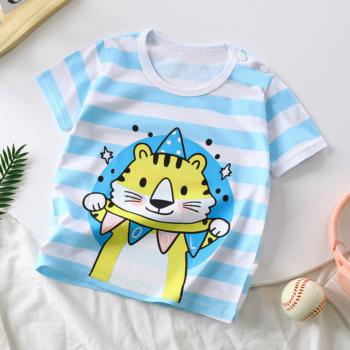 Children's Cotton Summer T-Shirt for Boys, Korean Style, Short Sleeve, Cute Cartoon Prints
