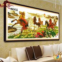 ✅电脑机绣十字绣成品马到成功八骏图新款客厅现代大幅风景山水画