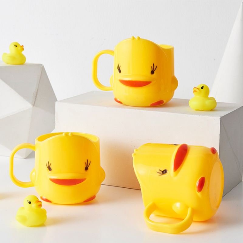 Anti-slip thickened small yellow duck cartoon cup children's small duck mouthwash cup cute children's soft bristle toothbrush cup