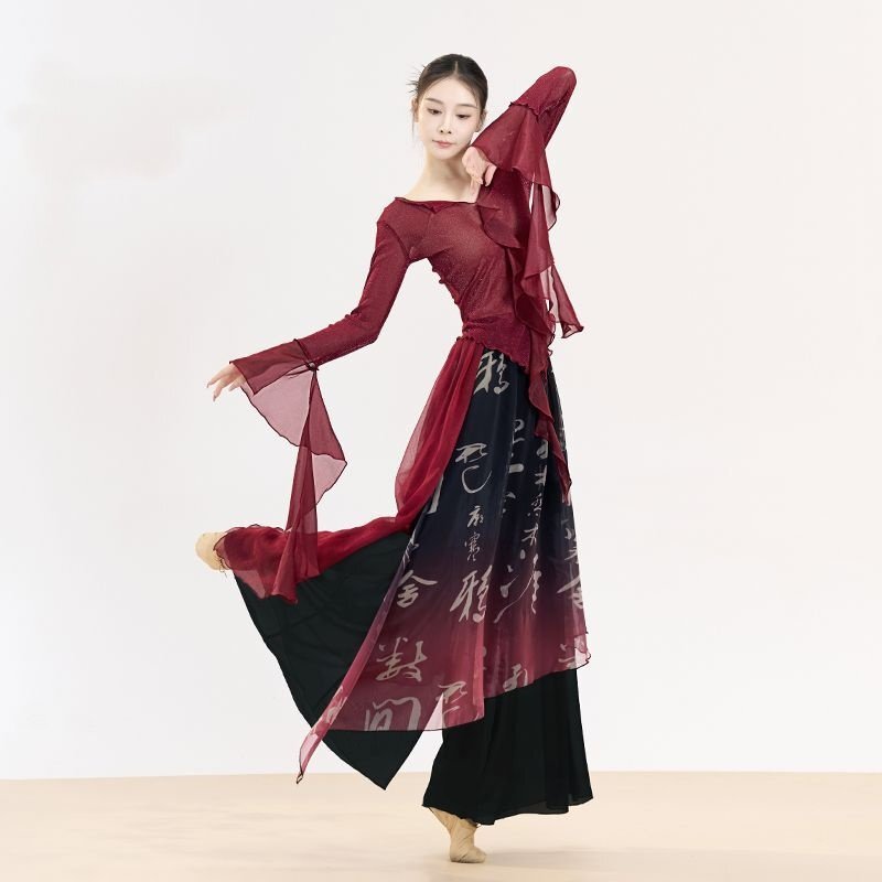Classical Dance Long-sleeved T-shirt Women's Elegant Vale Clothes Practice Clothes Chinese Dance Art Test Performance Dance Temperament V-neck Top Classical Dance Long-sleeved T-shirt Women's Elegant Vale Clothes Practice Clothes Chinese Dance Art Test Performance Dance Temperament V-neck Top