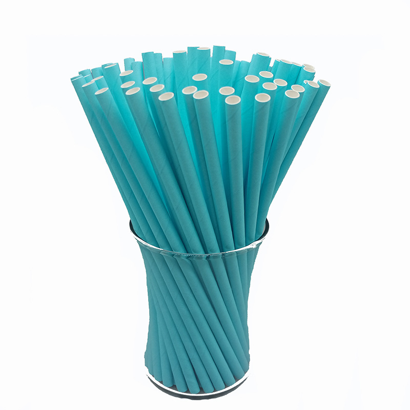 Combinación azul paja de papel desechable degradable papel Kraft bar fiesta postre pastel decoración tubo recto tubo para beber