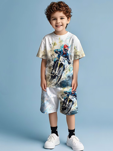 Amazon Cross-border Best-selling Trend 3D Digital Anime Cartoon T-shirt Boys Casual Sports Short-sleeve Set