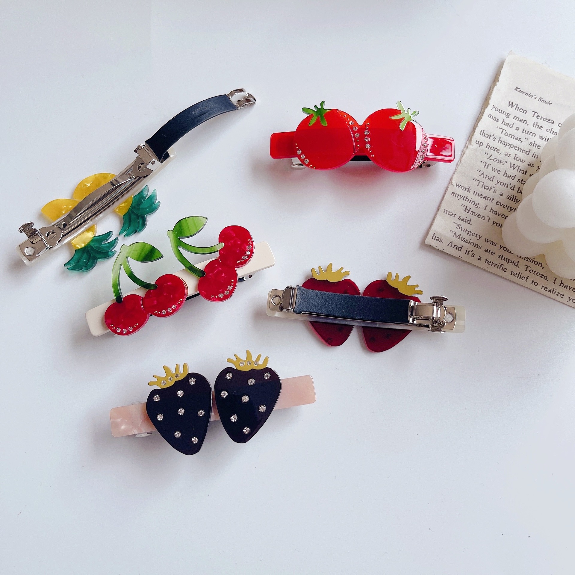 Women'S Gender Patchwork Design Fashion Acetate Color Matching Barrettes Tomato Strawberry Print Grip Clip