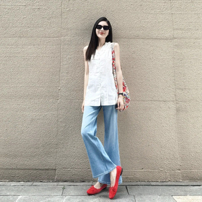 Light Blue Tencel Flared Jeans for Women, 2026 Summer New Style, Loose Fit, Thin Ice Silk Flared Pants Light Blue Tencel Flared Jeans for Women, 2026 Summer New Style, Loose Fit, Thin Ice Silk Flared Pants