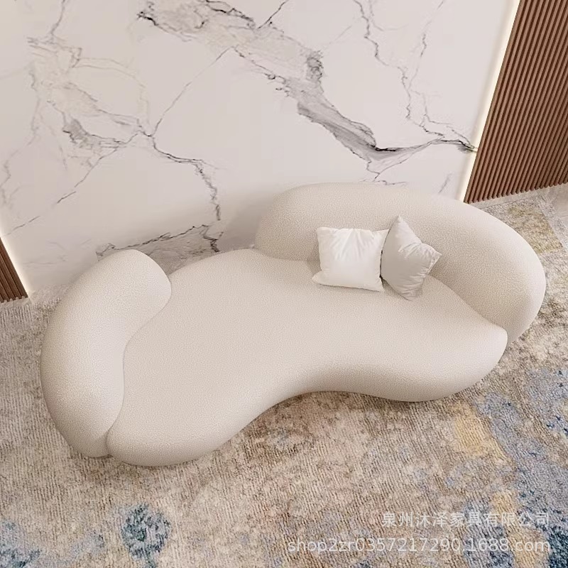 轻奢羊羔绒布艺弧形沙发茶几简约现代客厅服装店美容院网红沙发|undefined