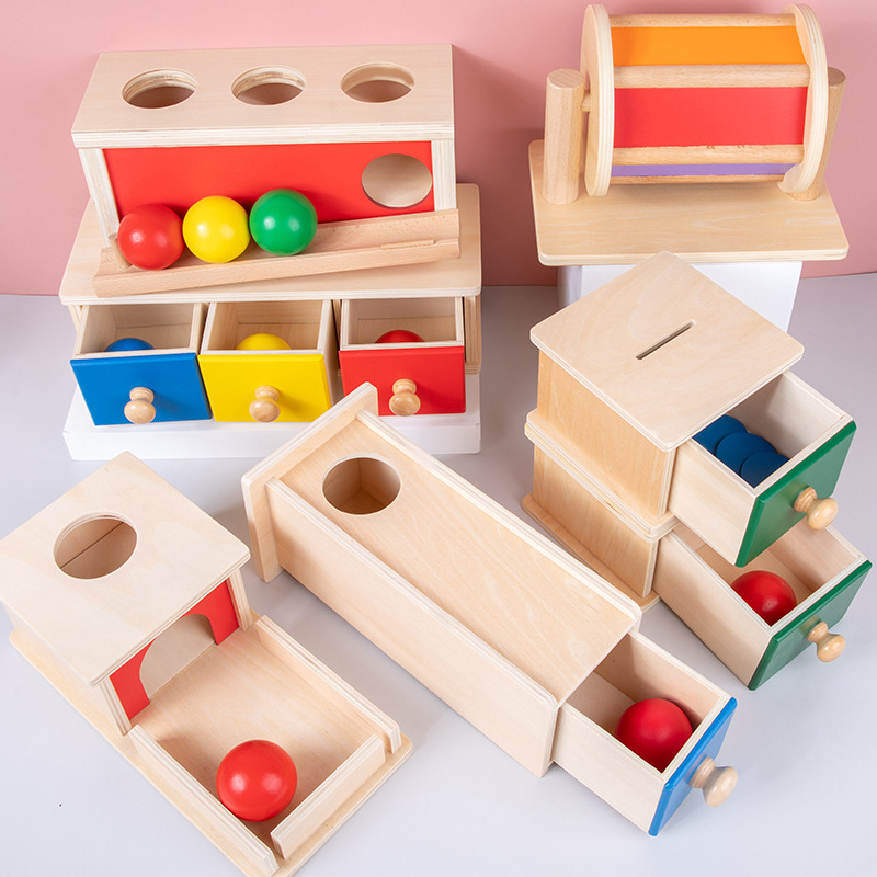Moneda de madera Monterey Cajón de bola Caja de Objetivos Juguetes de Aprendizaje para Niños 1 - 3 años de edad