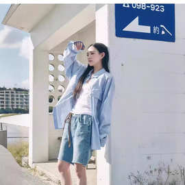 【现】韩国Spell春夏季新款抽绳韩版5分牛仔短裤设计感时尚女