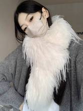 秋冬毛毛软糯保暖长方围巾女户外简约百搭毛绒双层加厚围脖  (2Pから購入可能)