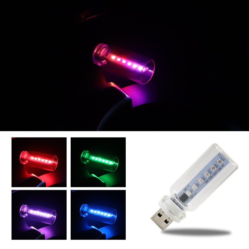 Luz de noche USB colorido esmerilado transparente de siete colores de automóviles de luz de atmósfera de inducción de luz transfronteriza
