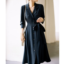 重磅桑蚕丝 西装领连衣裙 高端气质长袖真丝2025女装新款裙子夏季