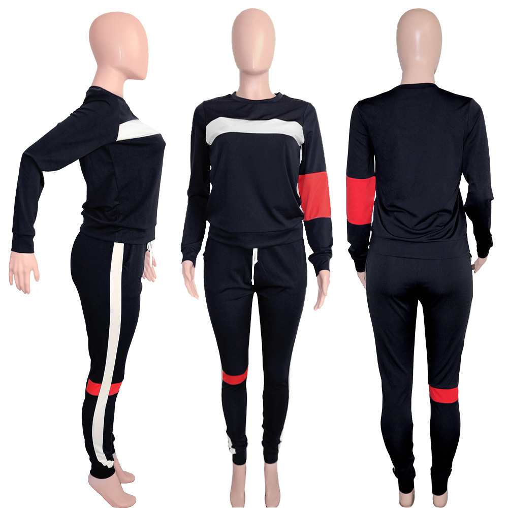 Women Clothing Sweater Patchwork Stripes Suit Sports Long Sleeve Casual Women Clothing