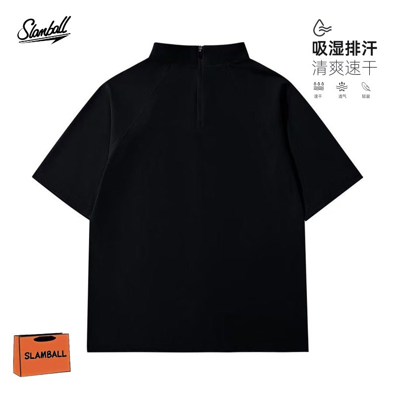 SLAMBALL Sports Short-sleeved T-shirt Zipper Sunscreen Running Marathon Running Moisture-wicking Quick-drying Clothes Fashion