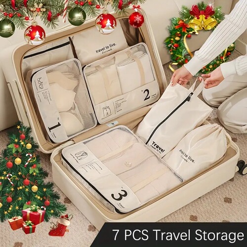 Ins-style travel storage set of seven pieces, travel and business trip portable clothing organization and classification bag, toiletries storage bag