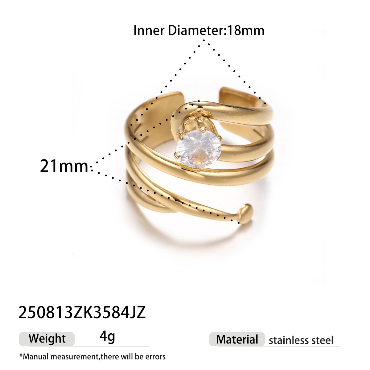 Anillo de acero inoxidable TENA nicho de alta calidad Zircon anillo de abertura de oro irregular acero de titanio no se desvanece