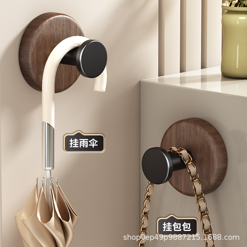 New Solid Wood Clothes Hook Walnut Door Hook Punch-Free Clothes Hook Strong Adhesive Wall Clothes Hook Bathroom