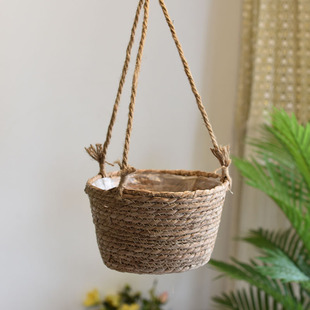 Woven Hanging Basket Flower Pot Rattan Basket Hanging Orchid Potted Plant Bamboo Basket Flower Basket Soil-Grown Bulrush Creative
