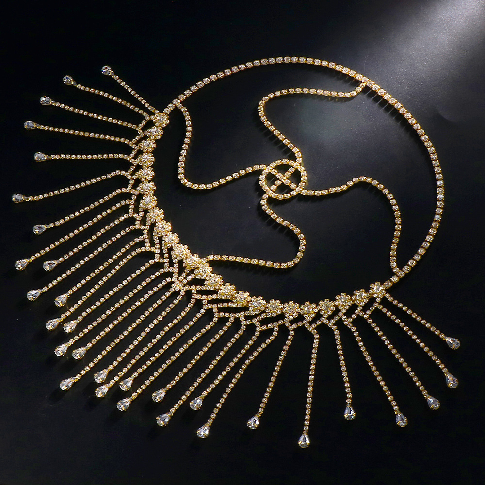 Transfronterizo nuevo rhinestone tocado personalidad europea y Americana completa diamante borla diadema decoración de la cara accesorios de Halloween headwear