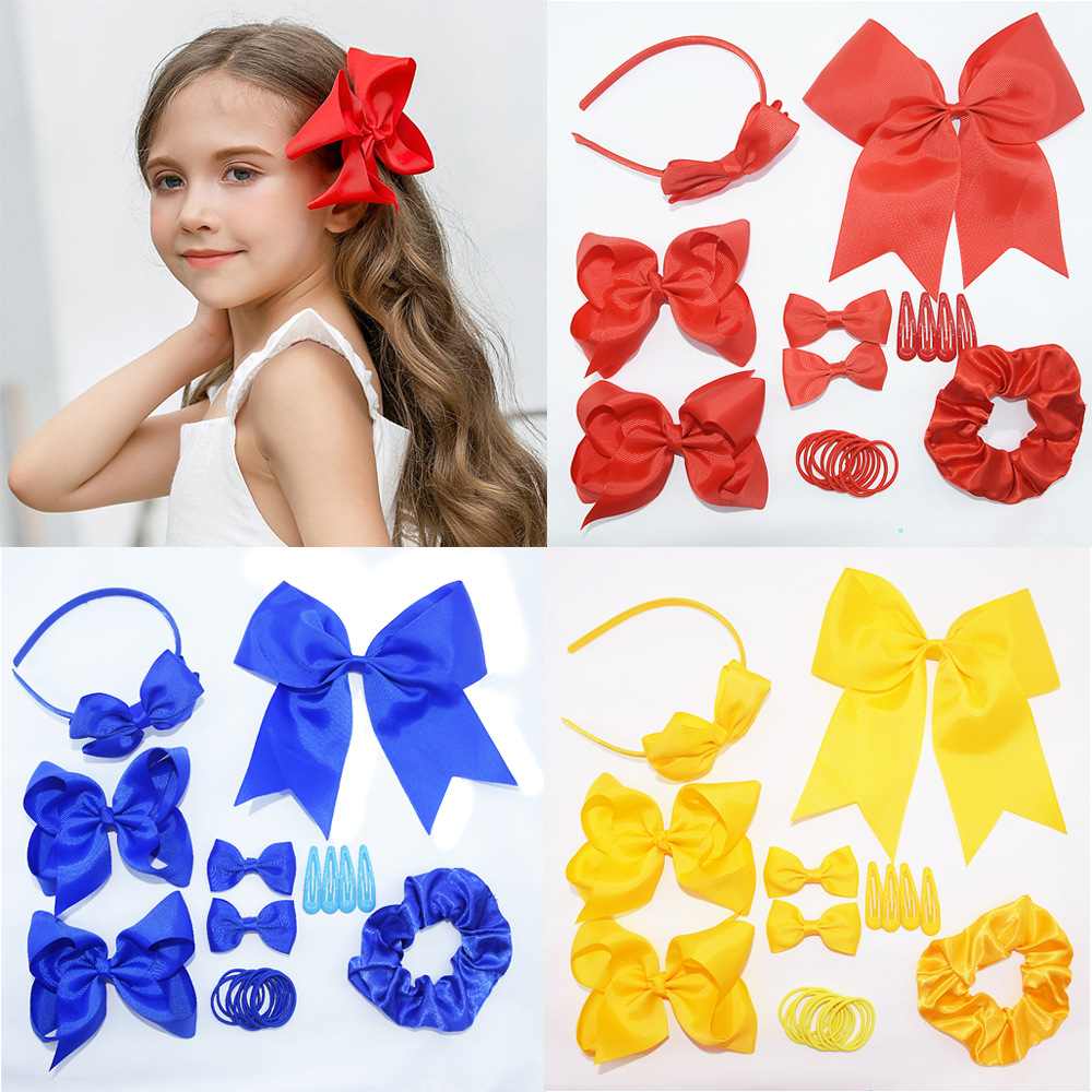European and American 2023 Red Bow Hairpin Hairband Set Internet Red Big Dovetail Hair Rope Spring Hair Accessories