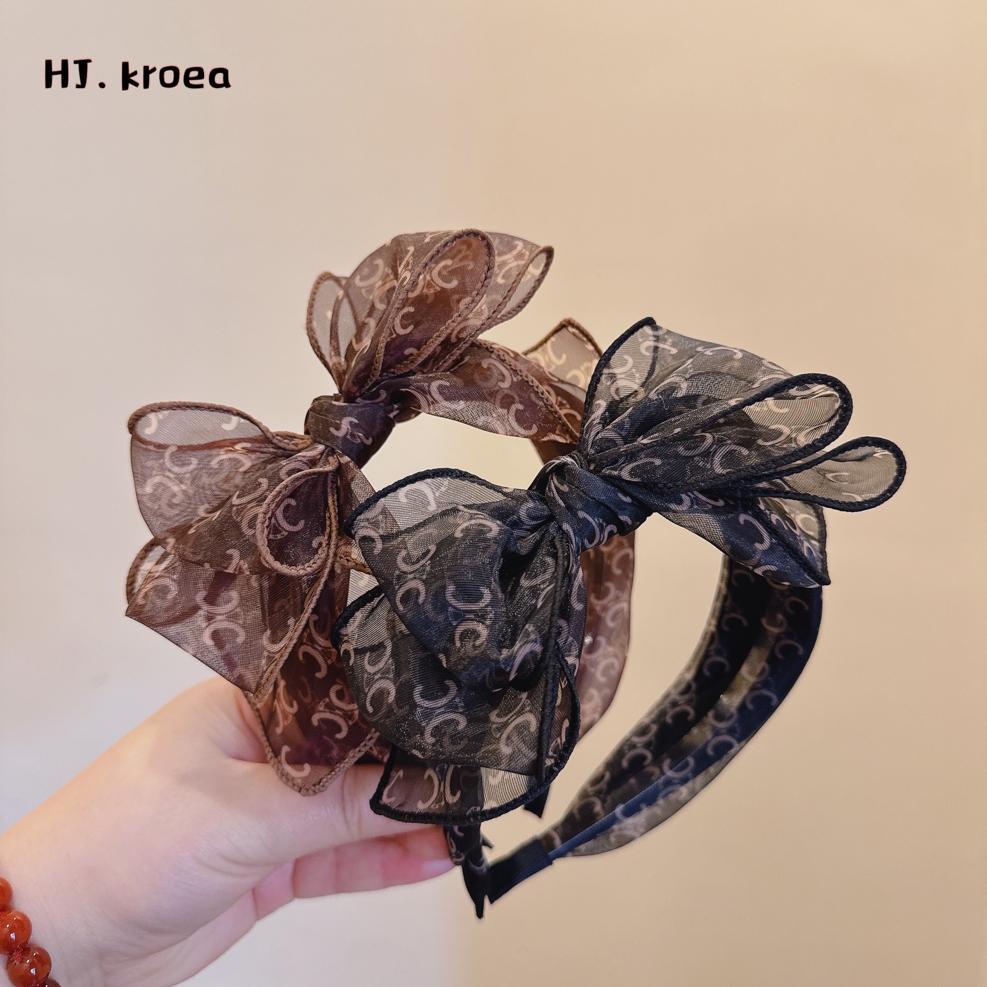 【韓國版】原單氣質百搭歐根紗側邊優雅蝴蝶結髮卡頭箍女飾品
