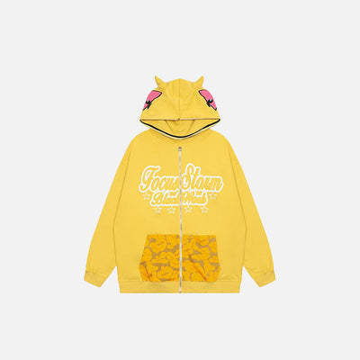 Men's Clothing Personalized street style pullover hooded sweatshirt letter print eye embroidery zipper top_voghion.com