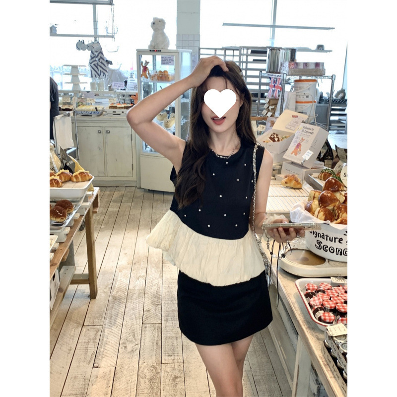 高级法式时尚甜美钉钻气质背心女夏新款宽松短款设计感裙子拼接|undefined
