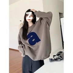 2025新款美式复古圆领加绒卫衣女秋新款慵懒风百搭套头上衣雪尼尔