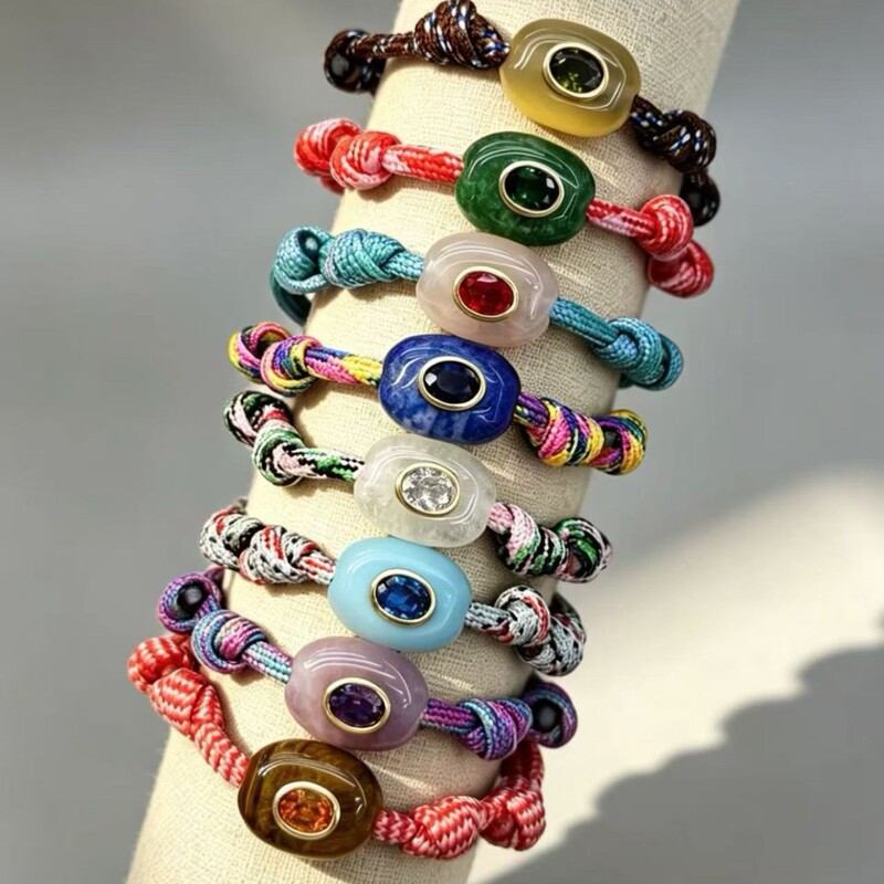 Cross-Border New Style Natural Stone Evil Eye Braided Bracelet 4mm National Trend Retro Couple DIY Niche Design Bracelet