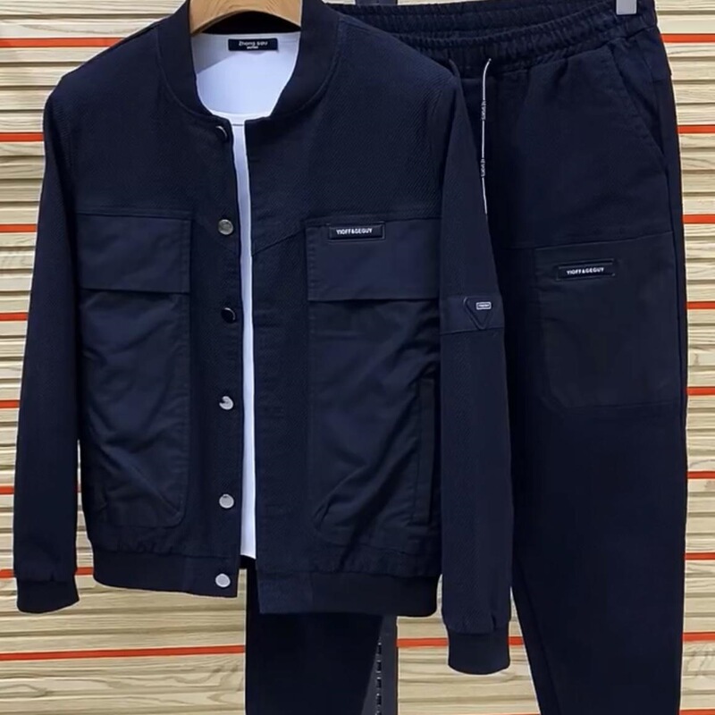 Cross-Border Autumn and Winter Baseball Collar Denim Jacket Suit Men's Fashion Loose Casual Sports Two-Piece Set Ready for Sale