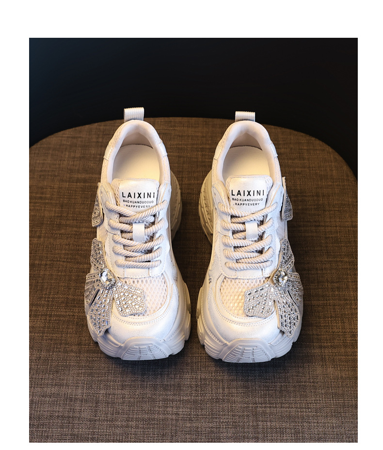 Giày sneaker chunky đế dày tăng chiều cao đính đá cho nữ — Màu trắng chi tiết 19
