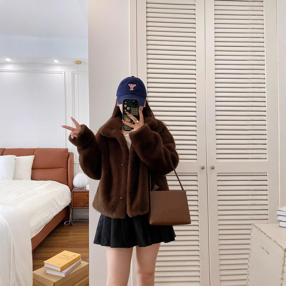 跨境新款立领短款金貂绒仿水貂皮大衣皮毛一体皮草女冬季毛外套