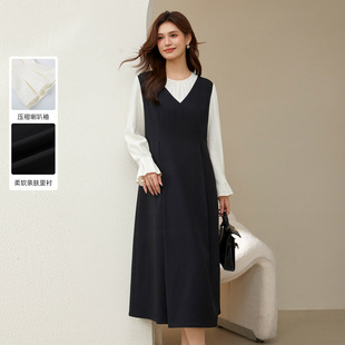 Slim Show plus size Women's Wear Design Sense Fake Two-piece Intelligent Fashion Chic dress Fat mm2024 Winter New