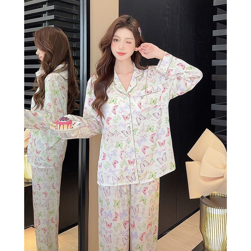 Cute silk pijama, spring comfortable long-sleeve, set