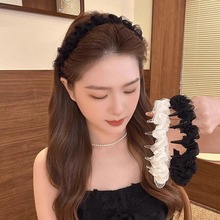 珍珠蕾丝绕线发箍女带齿防滑压发发卡外出高颅顶头箍头饰洗脸佩戴