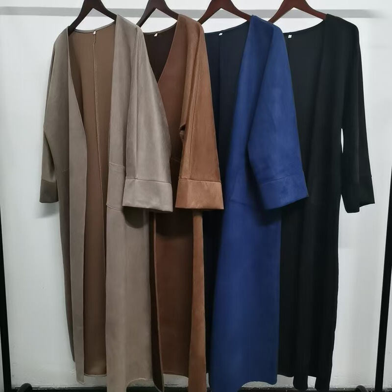 Turkish Cross-Border Winter Suede Cardigan Dress with Long Skirt for Women